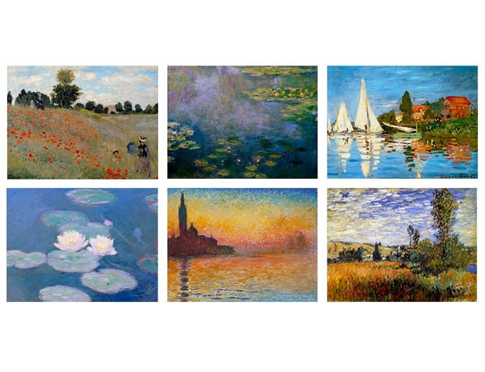 Giorgio Landscape Water Lilies by Claude Monet - Premium Wall Sticker Vinyl Decal Set of 6 (27x20 Inches / 69x51cm) - High-Quality Art Print for Home & Bedroom Decor - Perfect for Living Room, Office, Nursery & Dormitory Wall Art