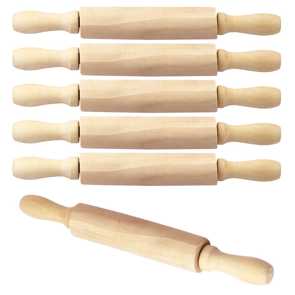 BILLIOTEAM 6 Pack 8 Inch Mini Wooden Rolling Pins for Kids - Perfect for Baking, Cookie Dough, Arts & Crafts, Clay & Play Doh - Ideal for Children's Cooking Activities & DIY Projects