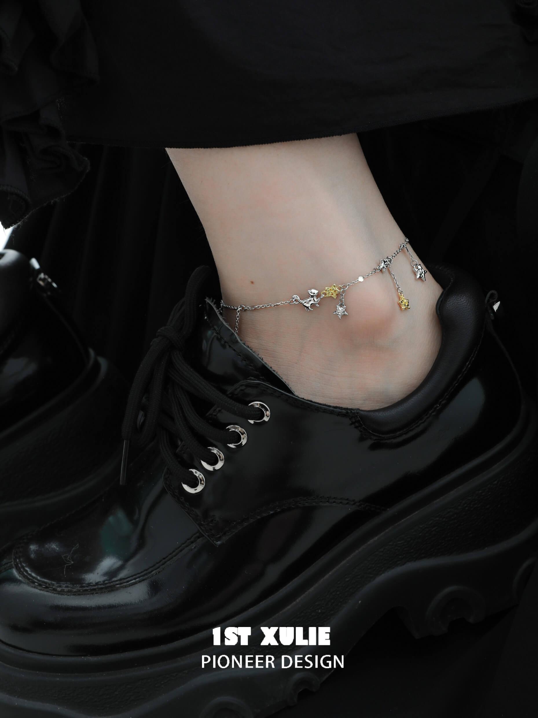 Cat's Gaze S925 Sterling Silver Star Tassel Anklet - Elegant Adjustable Ankle Bracelet for Women, Perfect for Beach Parties, Summer Outfits & Boho Fashion