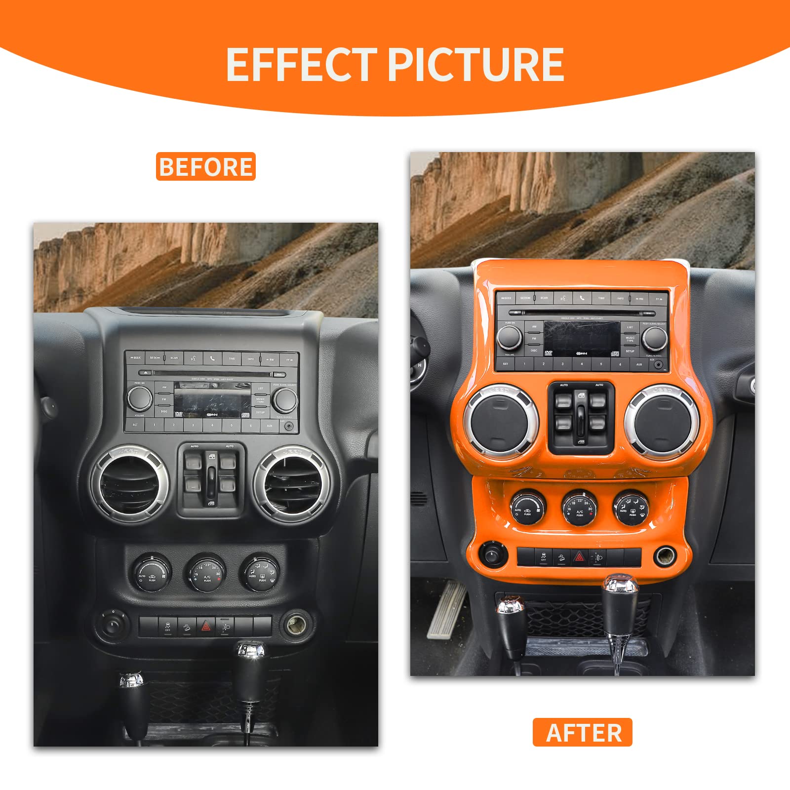 CheroCar Jeep JK Dashboard Control Panel Cover & AC Switch Panel Trim Kit - Interior Accessories for Jeep Wrangler JK & Unlimited 2011-2017 (Orange) | Upgrade Your Ride for Off-Road Adventures & Daily Commutes