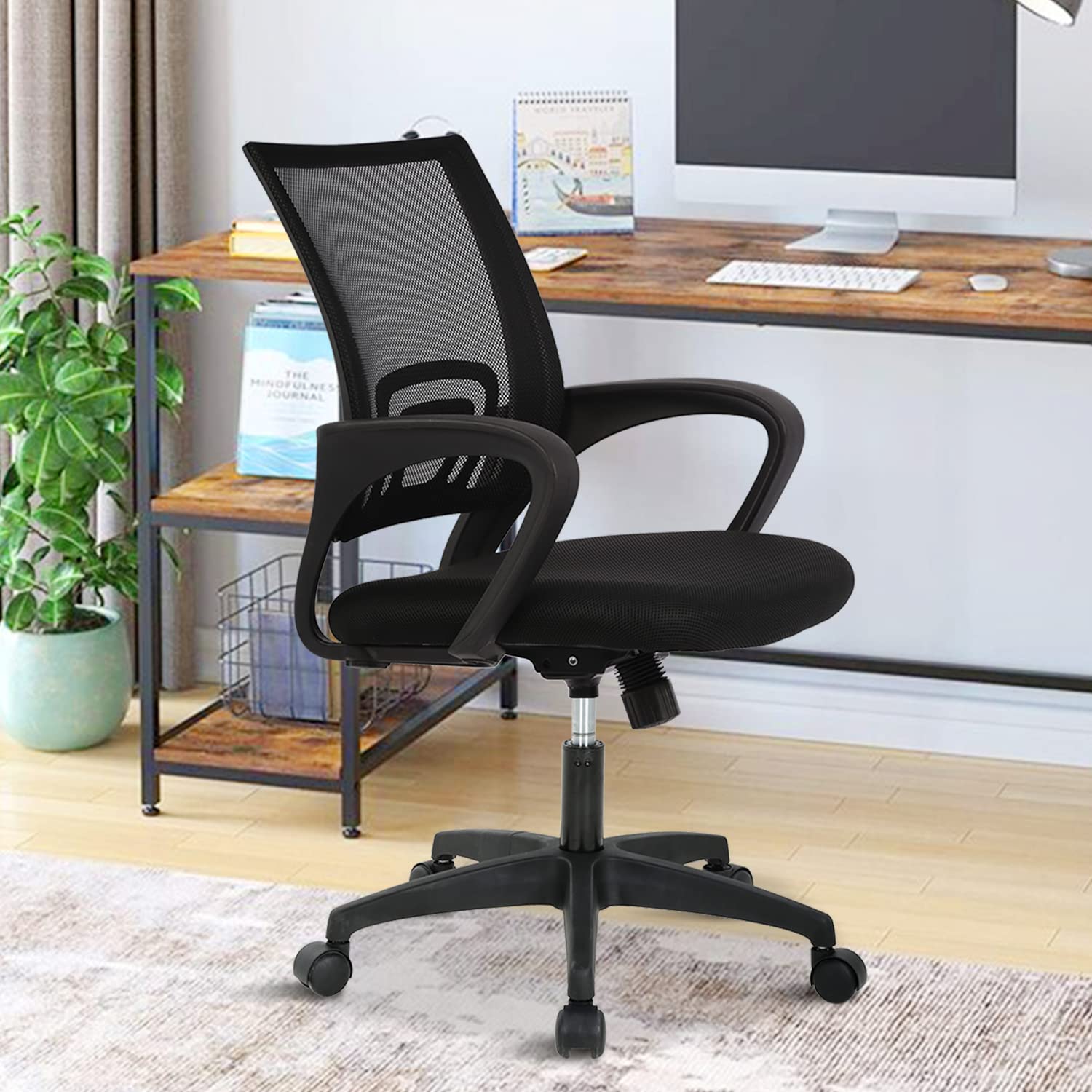 Ergonomic Mesh Office Chair with Adjustable Lumbar Support & Armrests - Breathable Mid Back Computer Desk Chair for Home Office - Black | Perfect for Long Work Hours, Gaming & Remote Work