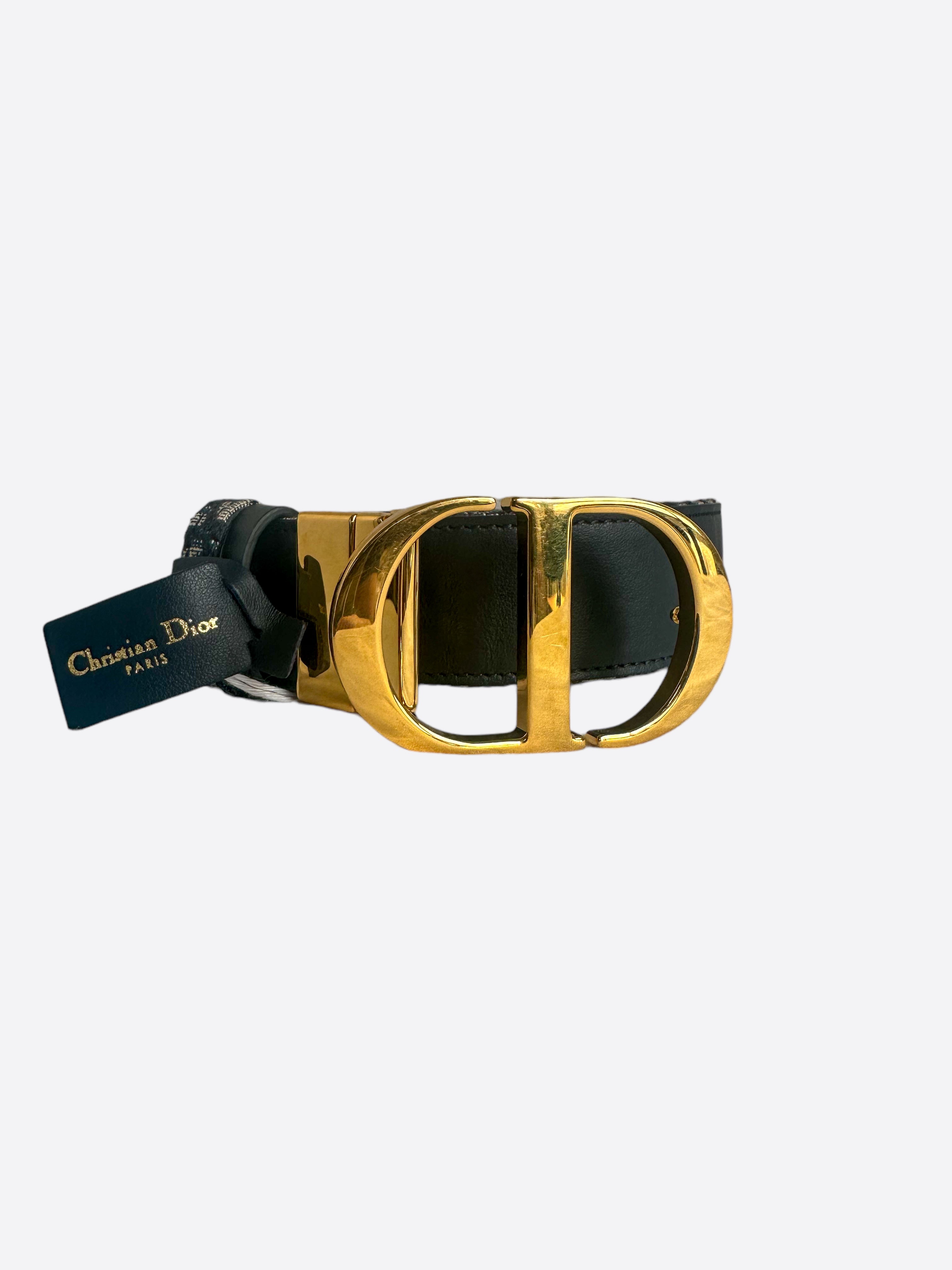 Dior Reversible Belt with Gold Buckle - Beige Oblique & Black Leather Strap for Men & Women | Perfect for Casual, Office & Formal Outfits