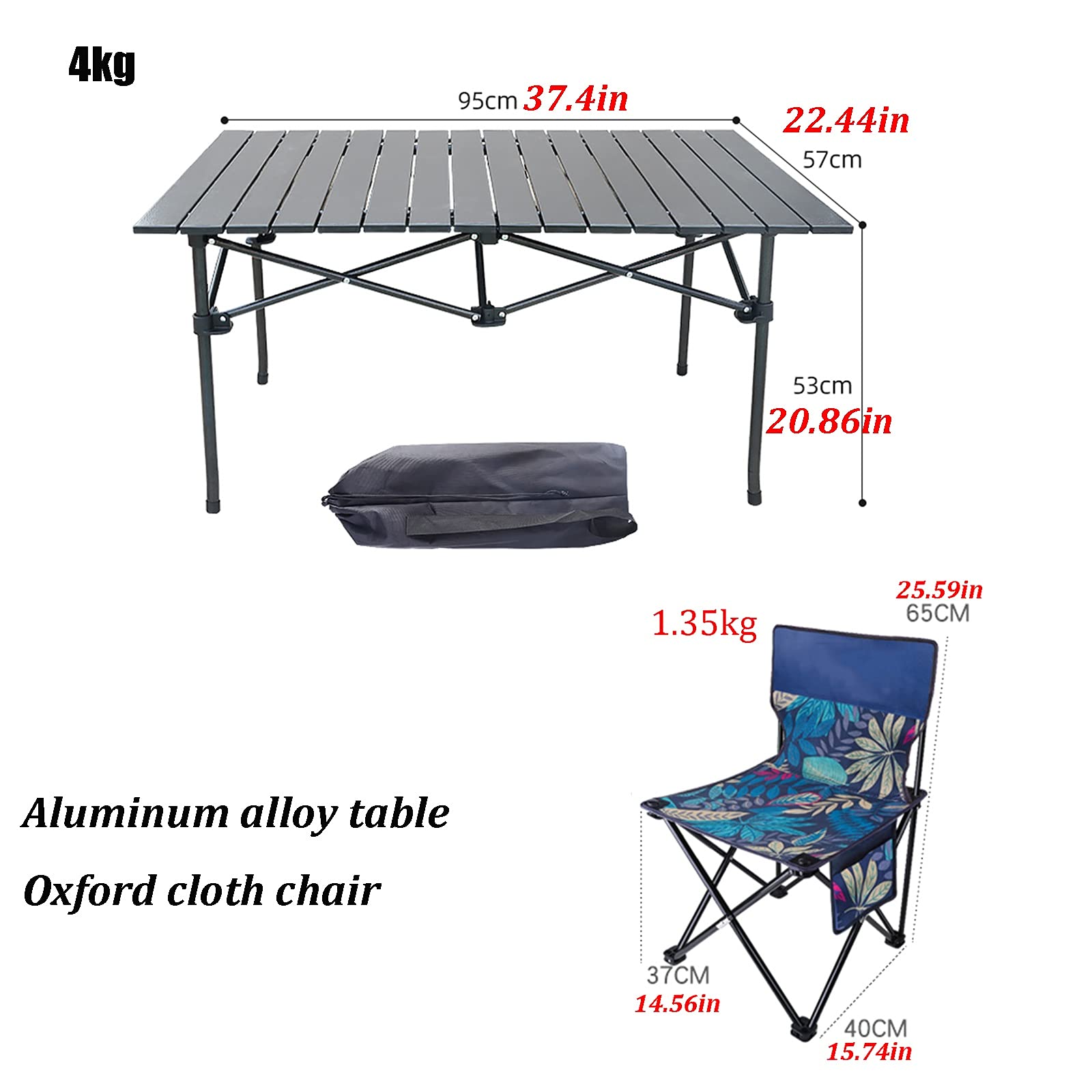 Portable Aluminum Alloy Folding Camping Table with 6 Chairs - Lightweight Outdoor Picnic Set for Camping, Backyard, Beach & Tailgating - Easy Storage & Carry (Package 3)