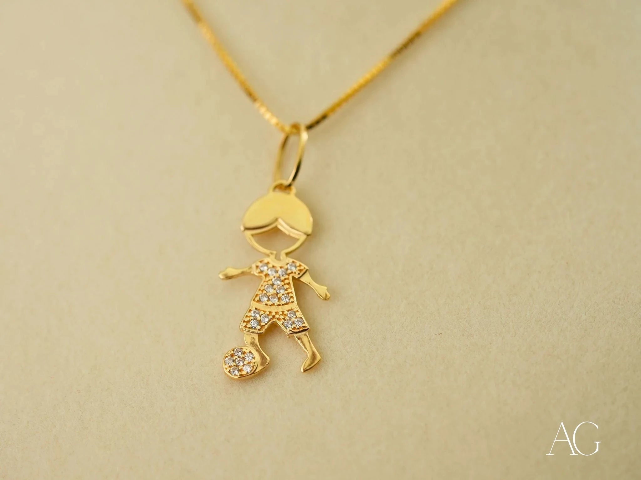 18K Gold CZ Boy with Ball Pendant Necklace - Elegant Jewelry Gift for Women & Men - Perfect for Birthdays, Anniversaries & Special Occasions