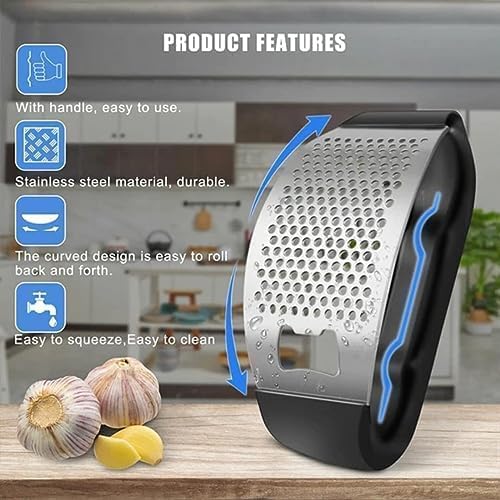 Premium Stainless Steel Garlic Press & Crusher - Heavy Duty Garlic Masher, Chopper & Ginger Press for Kitchen - Easy Clean, Rust-Proof (Black) - Perfect for Cooking, Meal Prep & Restaurants
