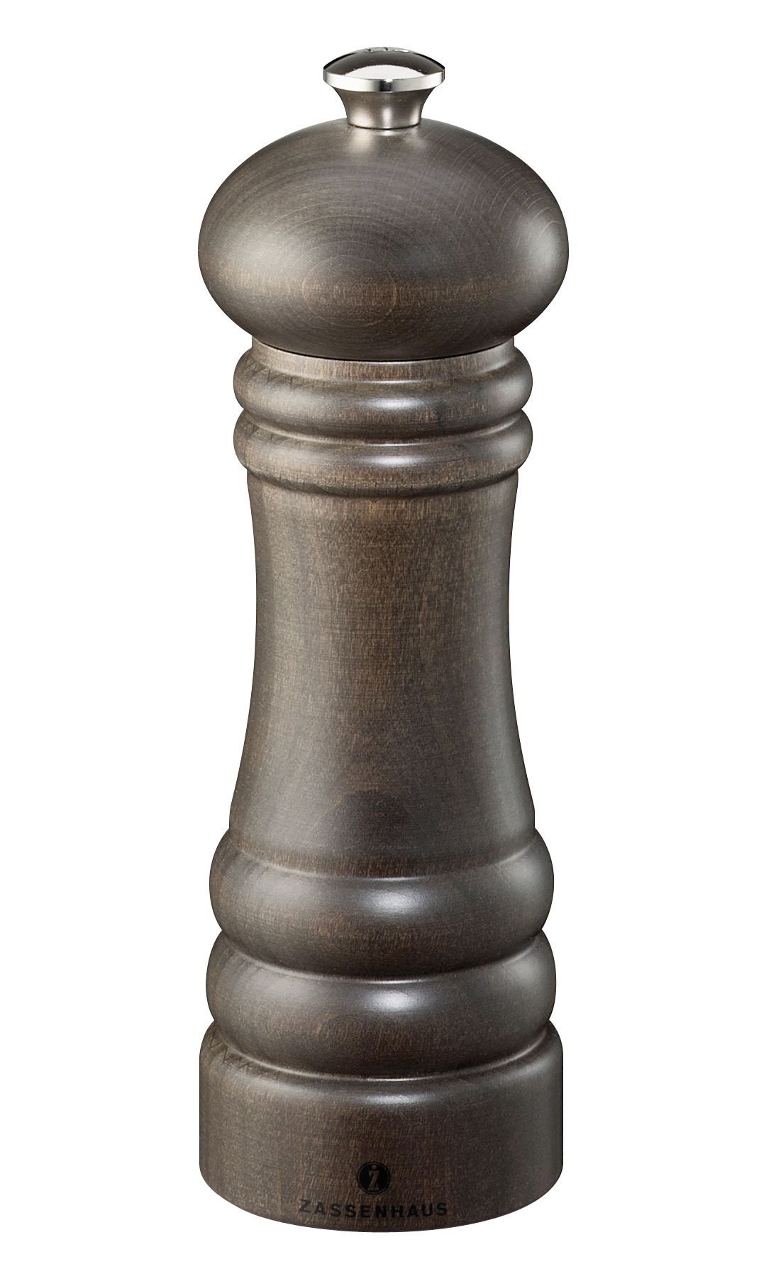 Premium Zassenhaus Berlin 7.1-Inch Dark Stained Wood Pepper Mill Grinder - Adjustable Coarseness for Freshly Ground Pepper - Perfect for Kitchen, Dining Table & Gourmet Cooking