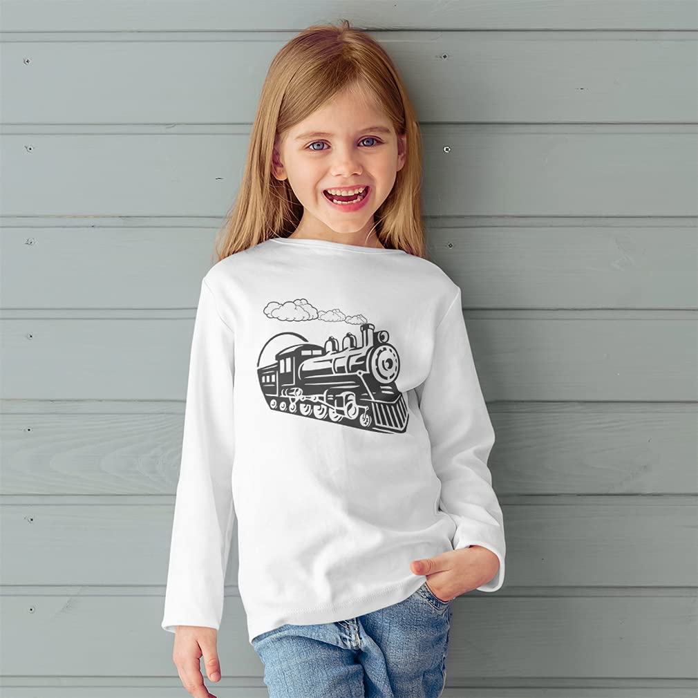 Vintage Trains Cotton Long Sleeve T-Shirt for Kids - Boys & Girls Casual Wear - Perfect for School, Playdates & Family Outings
