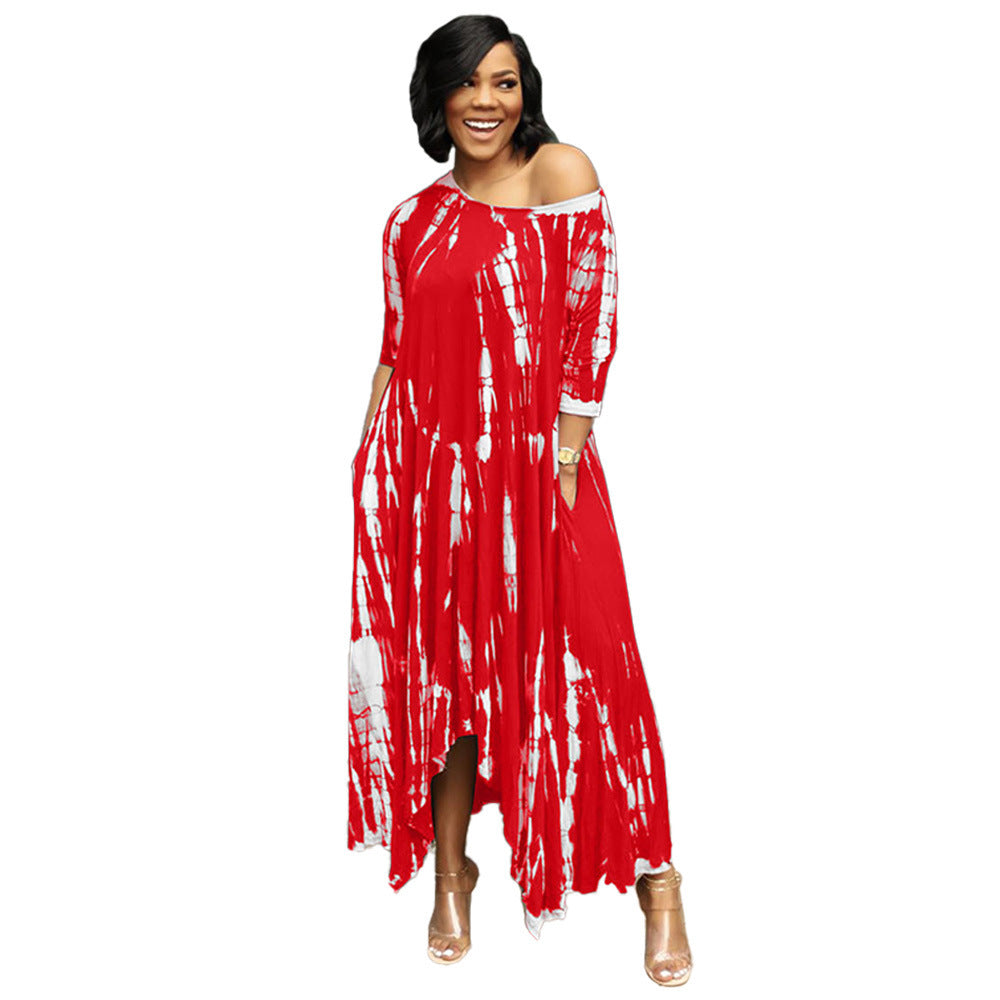 Long Slit Skirt Wide Neck Tie Dye Dress - Boho Chic Summer Maxi Dress for Beach Vacation & Music Festivals