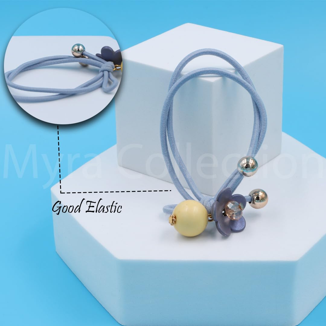 Myra Collection 5-Pack Colorful Flower Pearl Hair Ties - Strong Elastic Ponytail Holders for Women & Girls - Perfect for School, Work, and Everyday Styling