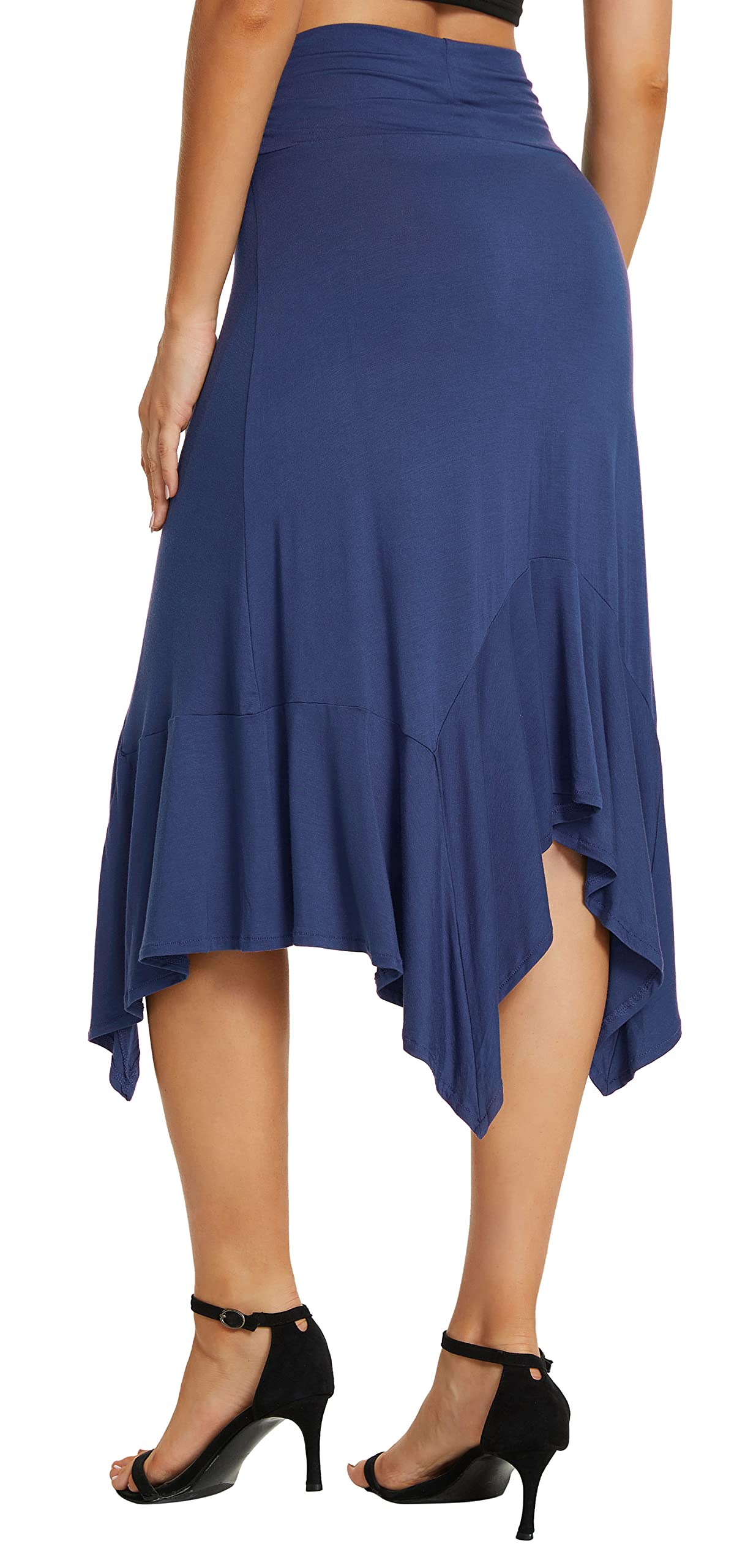 Urban CoCo Women's Flowy Stretchy Skirt - Handkerchief Hem Midi Skirt for Casual Wear, Summer Outfits & Boho Style | Comfortable Elastic Waist Skirt for Beach, Office & Date Night