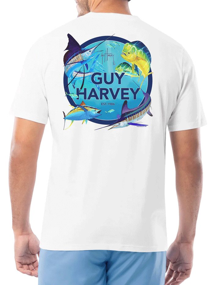 Guy Harvey GHV56000 Men's Short Sleeve T-Shirt - White Casual Crew Neck Cotton Tee for Fishing, Beach & Outdoor Activities