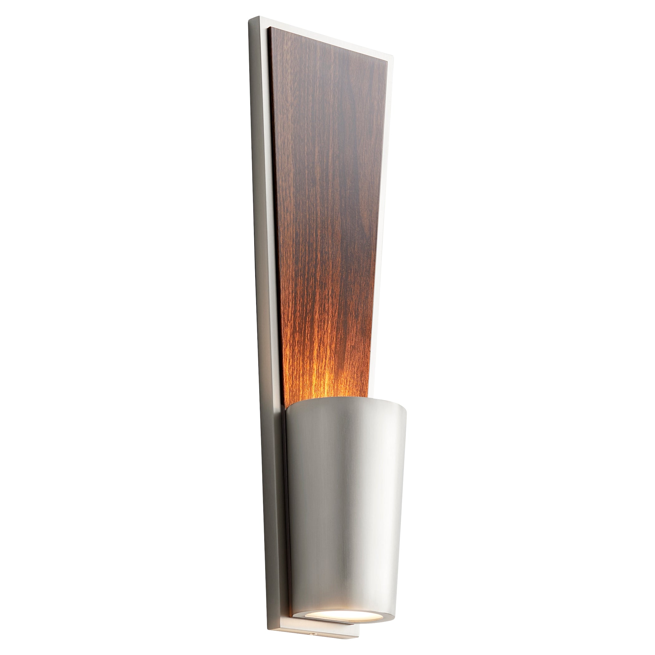 Favero 3 402 24 Modern Wall Sconce Light Fixture - Satin Nickel Finish with Walnut Accents for Living Room, Bedroom, or Hallway Lighting