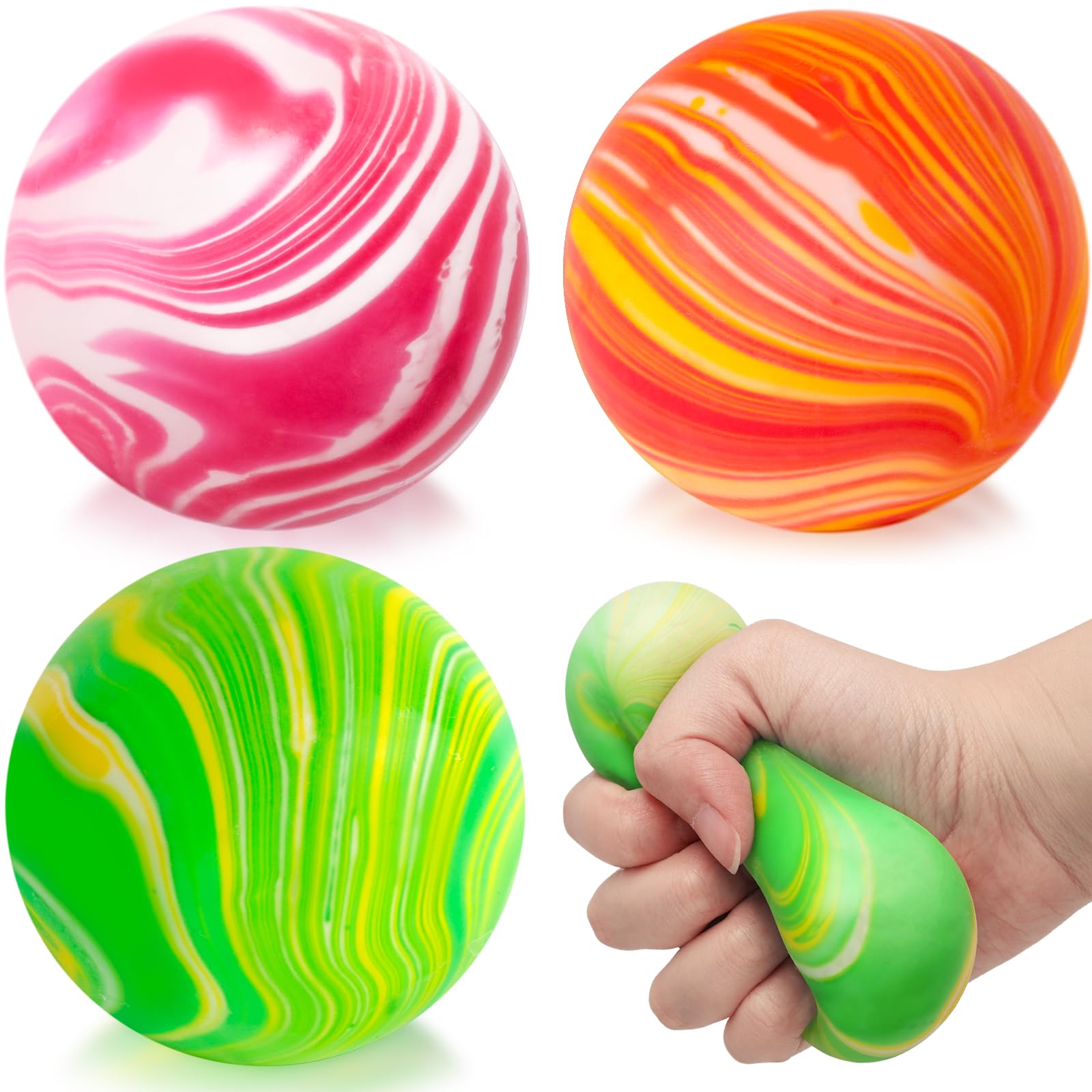 LovesTown 2.5 Inch Stretchy Stress Ball - Squeeze Fidget Toy for Kids & Adults - Hand Exercise & Stress Relief - Assorted Colors (3-Pack) - Perfect for Office, Classroom, Therapy & Anxiety Relief