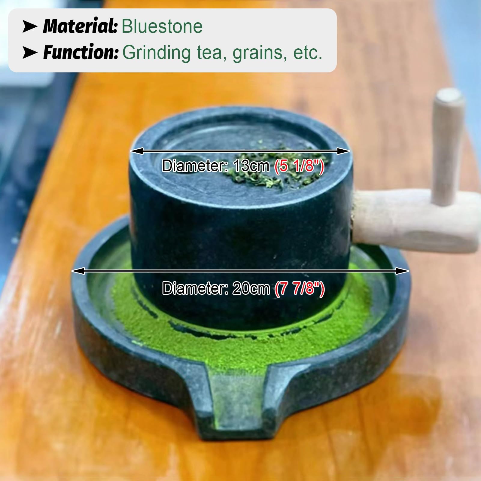 Premium Stone Grain Mill for Matcha Tea, Coffee Beans & Wheat - Hand Crank Manual Grinder for Barley, Rice & Prickly Beets - Natural Bluestone Mill for Fresh Powder - Perfect for Home Kitchens & Tea Ceremonies