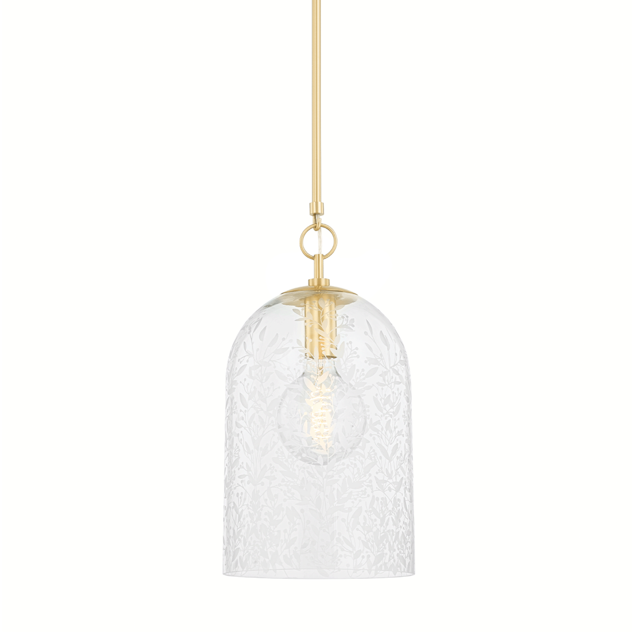 Vintage Belleville Aged Brass & Glass Pendant Light - Industrial Style Ceiling Fixture for Kitchen Island, Dining Room, or Entryway Lighting