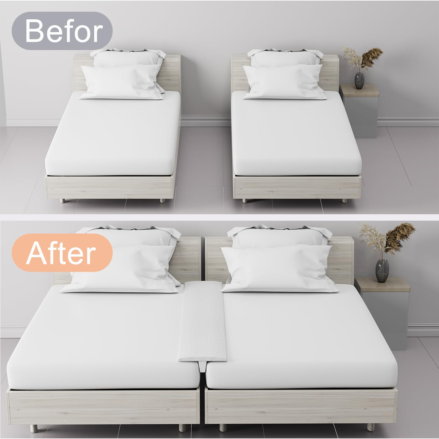 Twin XL to King Bed Bridge Converter Kit - Non-Slip Gap Filler for Adjustable Beds | Extra Wide 80