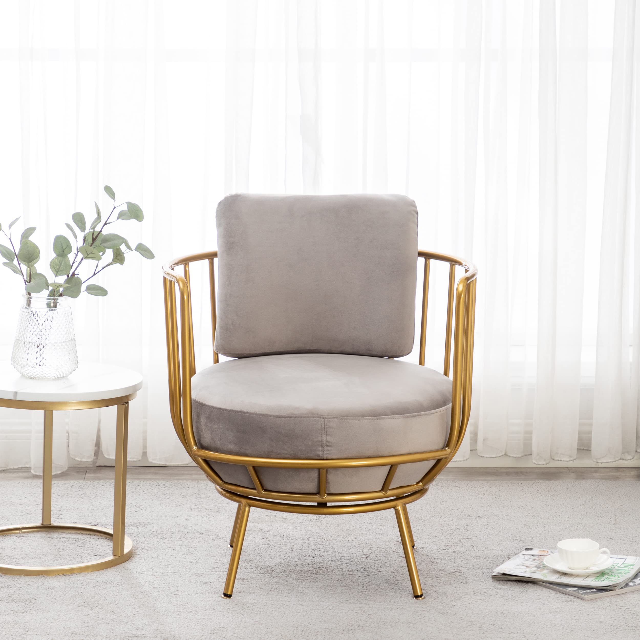 annjoe Modern Accent Swivel Barrel Chair with Round Arms & Sturdy Metal Legs - Perfect for Living Room, Bedroom, Office & Reading Nook