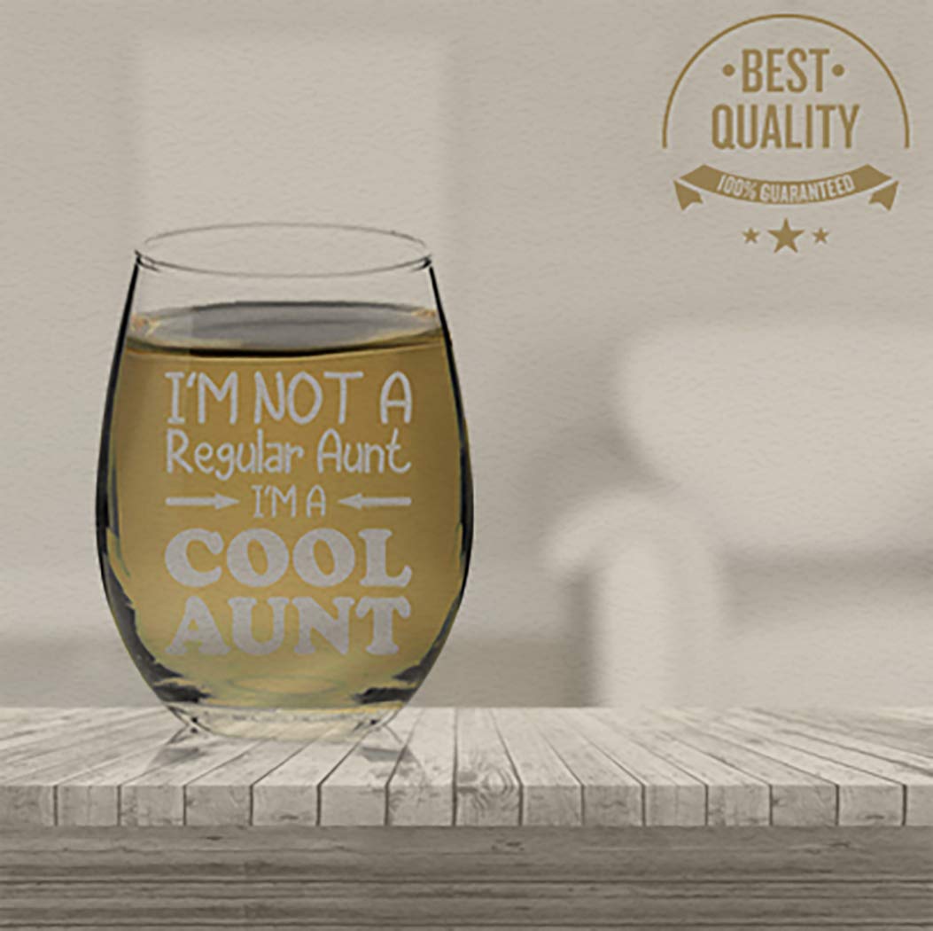 Funny Stemless Wine Glass - Cool Aunt Birthday Gift with 'I'm Not A Regular Aunt' Design - Perfect for Wine Parties, Charcuterie Boards & Unique Gifts