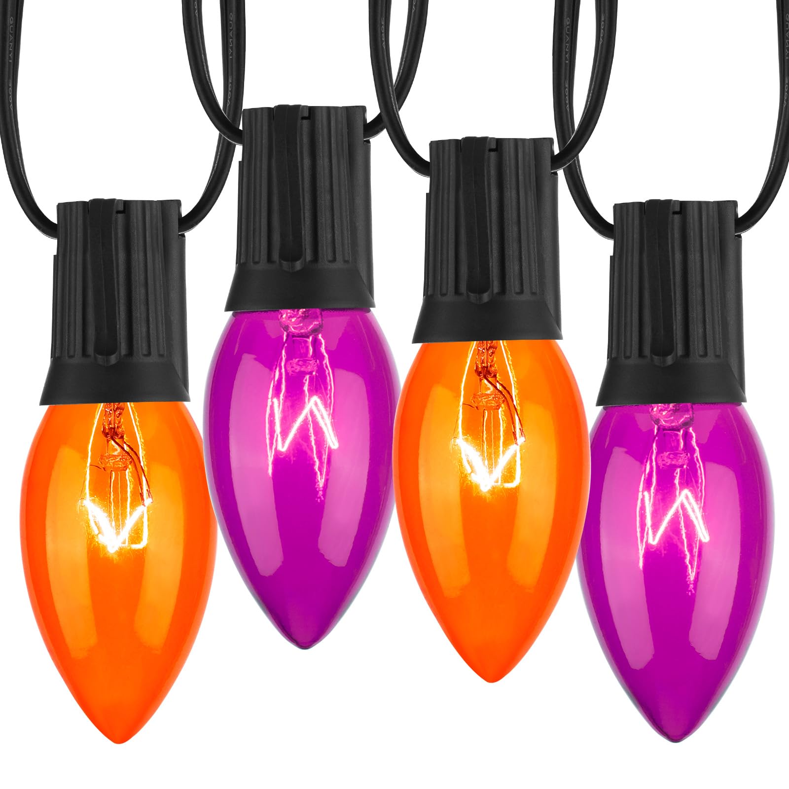 C9 Halloween String Lights - 25ft Orange & Purple Waterproof LED Lights for Outdoor & Indoor Decor - Perfect for Halloween, Christmas, Roofline, Party, and Home Decoration