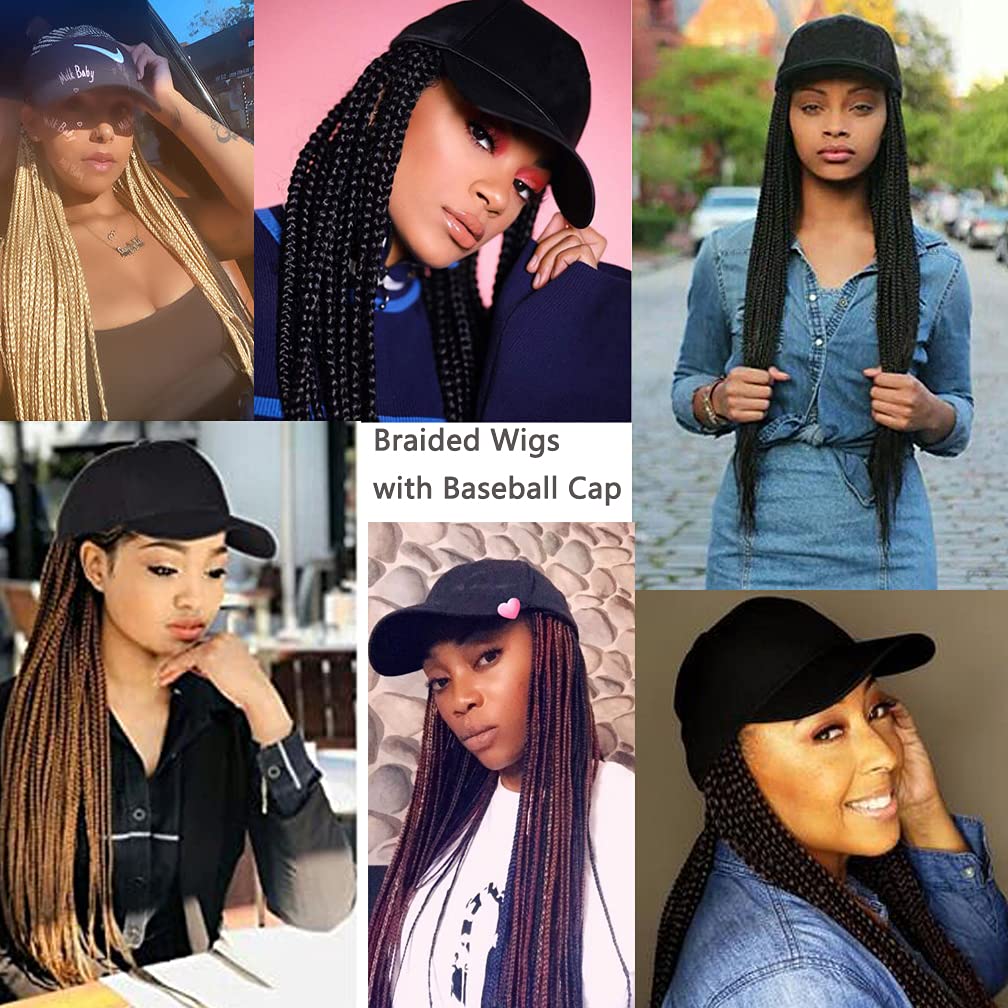 Long Colorful Box Braid Wig with Baseball Cap for Black Women - 16 Colors, 24in/60cm Crochet Hat Wig, Hip Hop Punk Style 90s Party Hair - Perfect for Cosplay, Halloween, and Daily Fashion