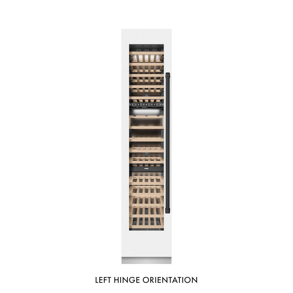 ZLINE Autograph Edition 18 Inch 9.0 cu ft Triple Zone 68 Bottle Left Hinge Column Wine Refrigerator - White Matte with Black Accents for Home Bar, Kitchen, or Wine Cellar (RCWVLZ WM 18 MB)