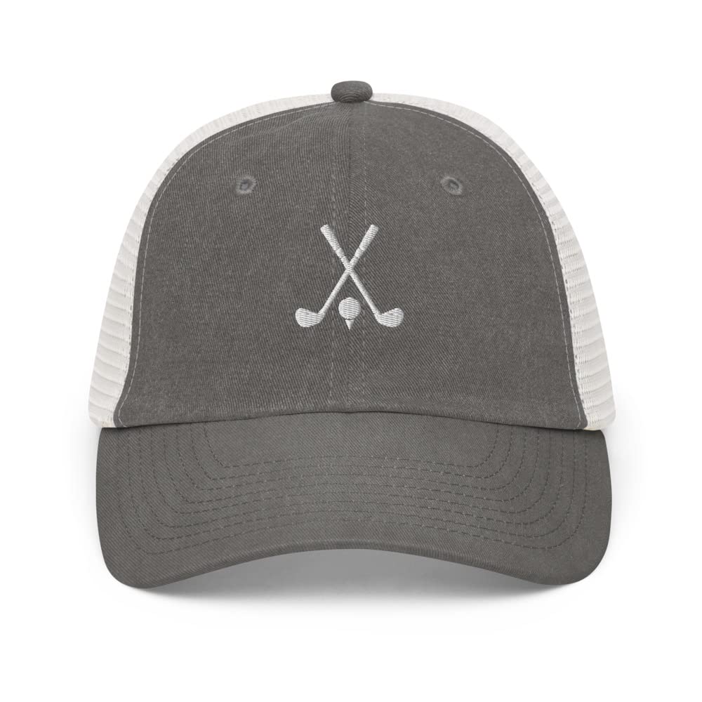 Men's Embroidered Golf Hat - Breathable Mesh Trucker Cap with Snapback & Pigment-Dyed Design - Perfect for Golf Courses, Driving Range & Outdoor Sports