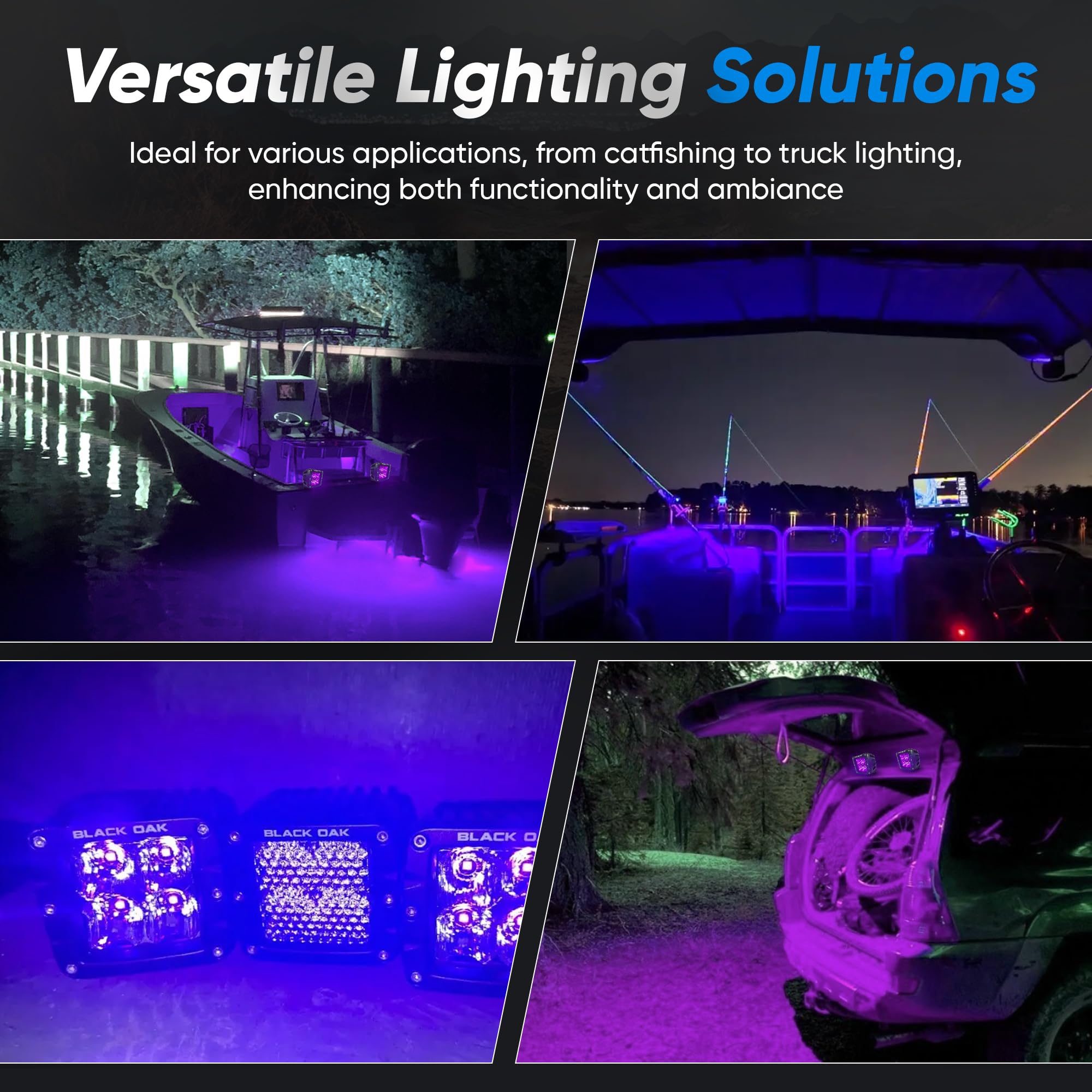 Black Oak 2 Inch LED Light Pods - Ultraviolet Blacklight, Waterproof Marine Rated for Night Fishing, Truck & Boat Lighting | Perfect for Off-Road, Underwater & Outdoor Adventures