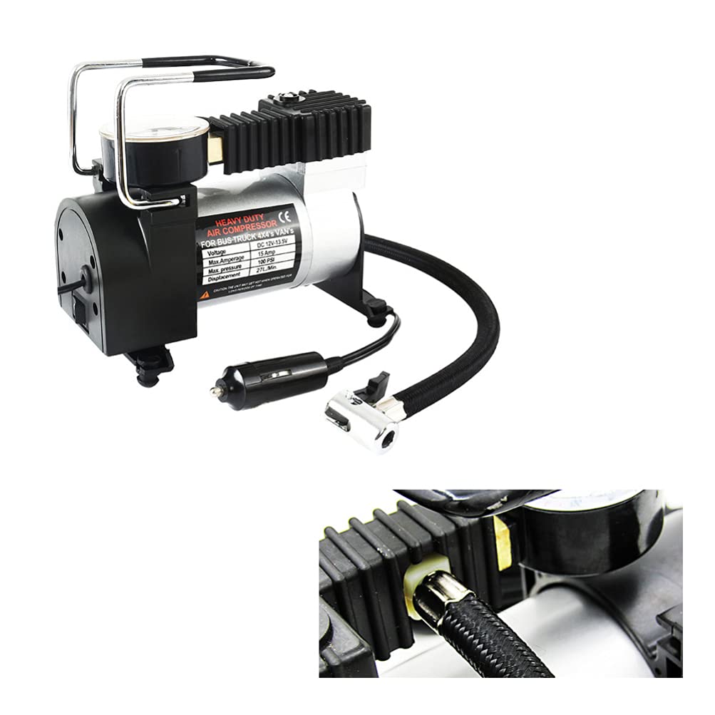 High Pressure Metal Car Tire Inflator - Single Cylinder Air Compressor Pump for Cars, SUVs, Trucks - Perfect for Emergency Roadside Tire Inflation & Long-Distance Travel