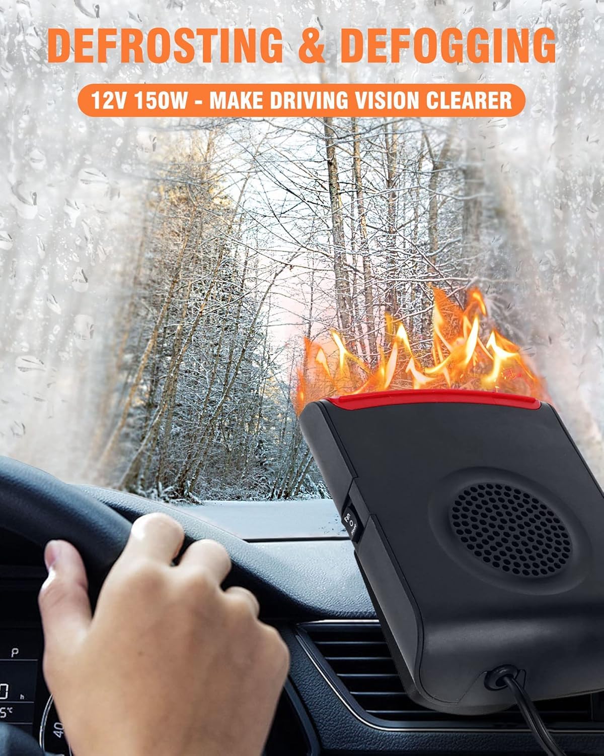 12V Portable Car Heater & Defroster - Fast Heating for Windshield & Cabin Comfort