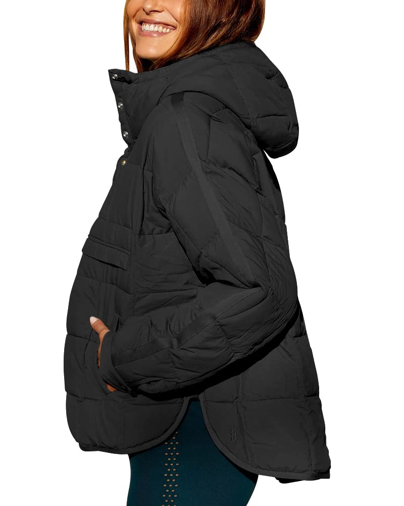 Fazortev Women's Oversized Puffer Jacket - Quilted Hooded Pullover Coat with Long Sleeves, Lightweight Warm Winter Outerwear for Casual Outings & Street Style Fashion