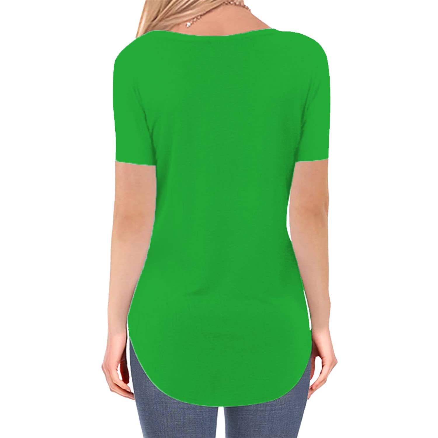 KYKU Women's St. Patrick's Day V-Neck T-Shirt - Shamrock Print Green Tee for Irish Celebration & Casual Wear