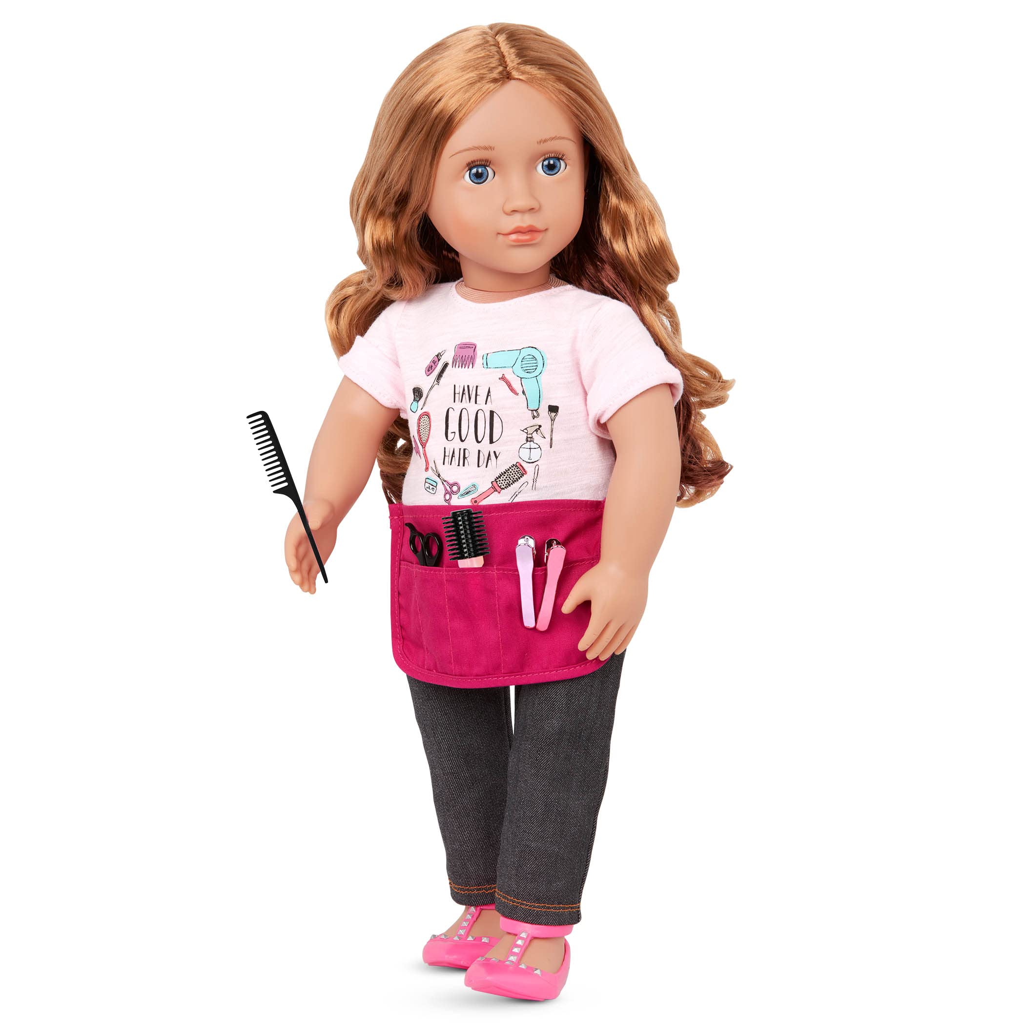 Our Generation Salon Stylist Doll - Sabrina with Rose & Green Outfit | Perfect for Pretend Play, Birthday Gifts & Role-Playing Games