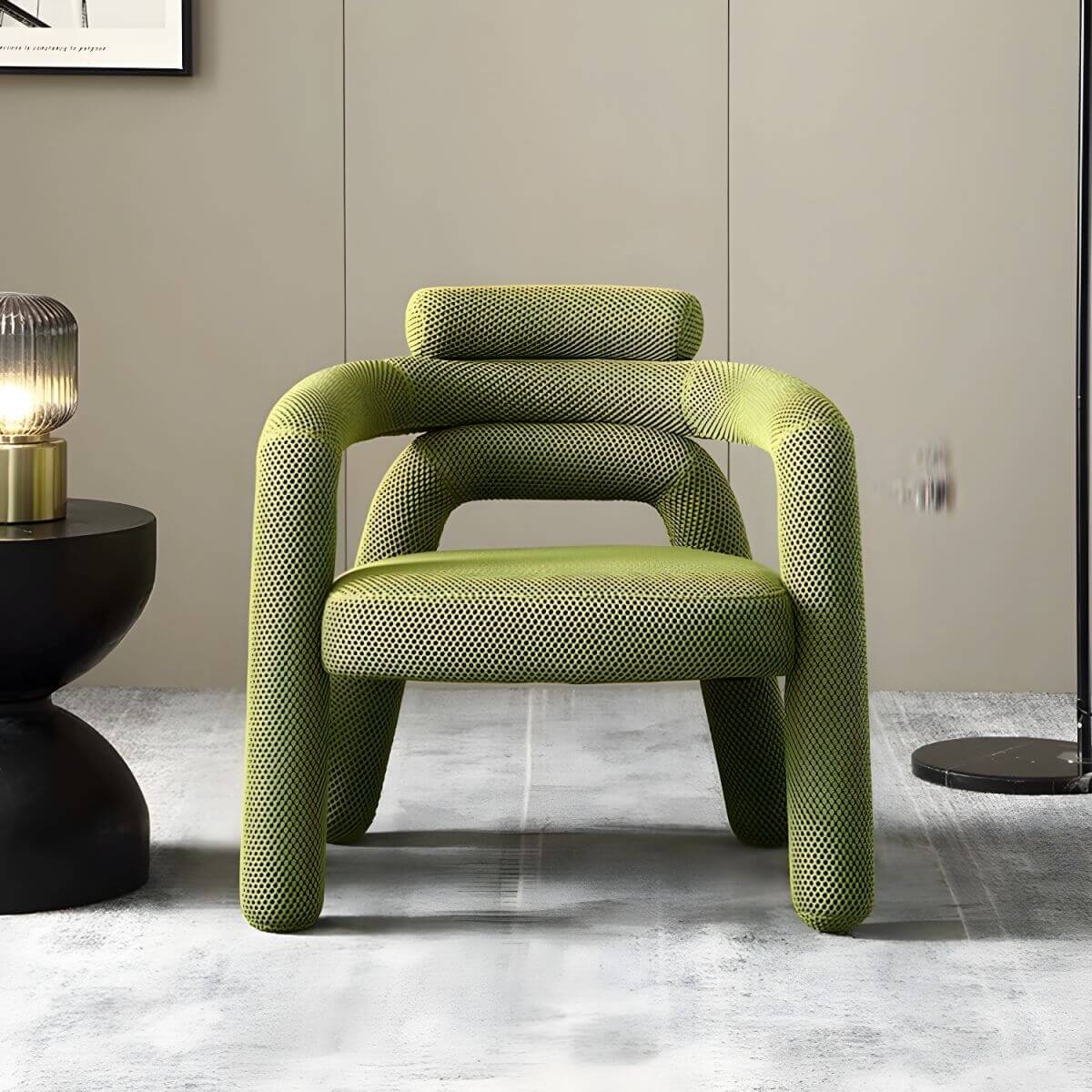 Modern Simple Style Lime Green/Ivory/Dove Grey Curved Arm Chair with Fixed Backrest & Armrests - Perfect for Living Room, Bedroom or Office Seating