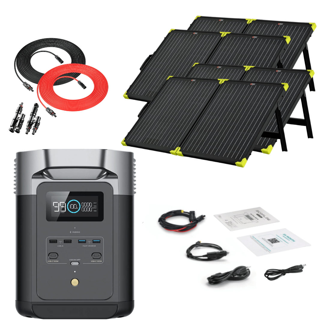 EcoFlow DELTA 2 Portable Power Station - 1024Wh Capacity, 1800W Output, Solar Generator with 100W Monocrystalline Solar Panel Kit - Perfect for Camping, RV Trips & Emergency Backup Power
