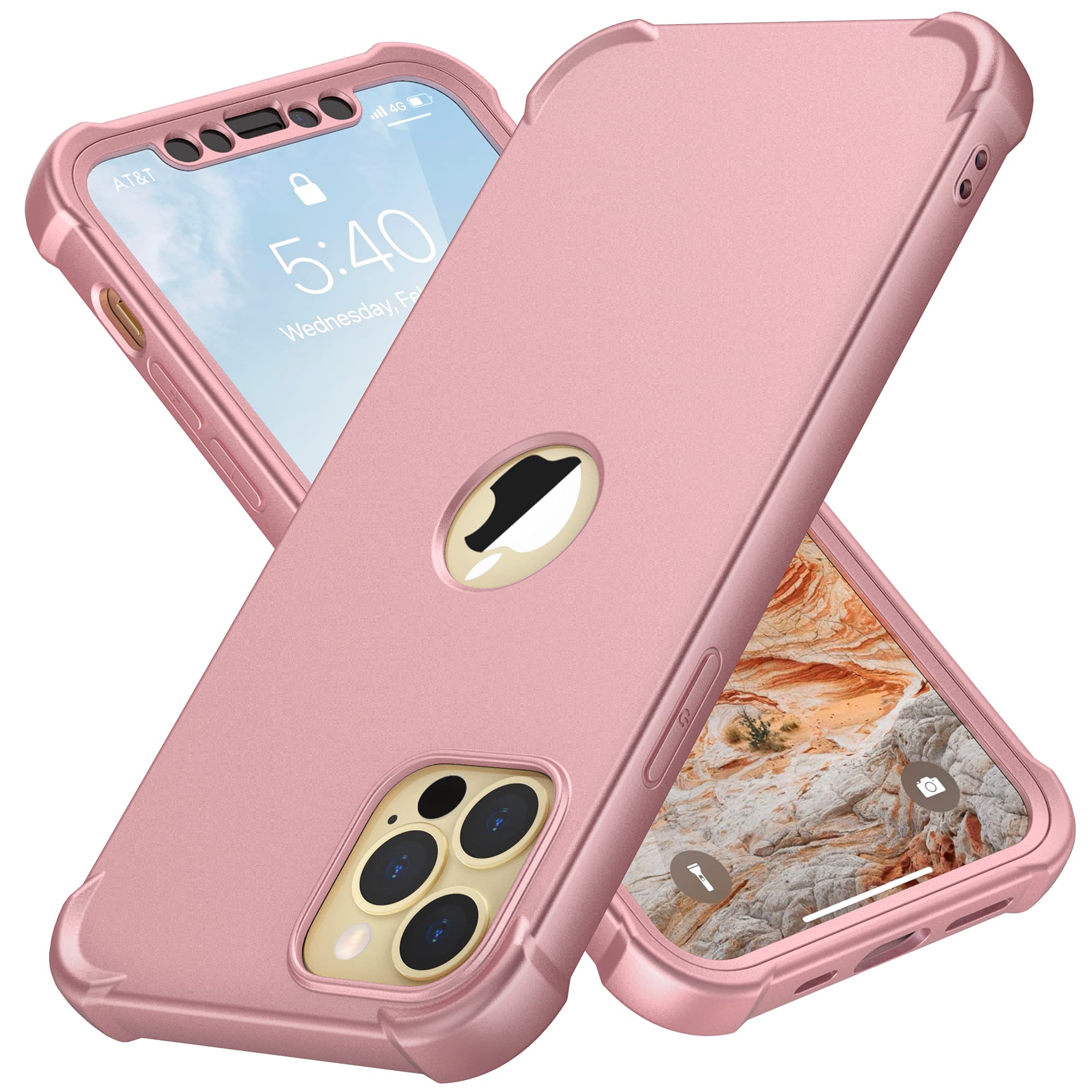 ORETech iPhone 12 Pro Max Case (6.7 Inch) with 2 Pack Tempered Glass Screen Protectors - 360° Full Body Protection, Rose Gold | Shockproof Slim Cover for Everyday Use, Work & Travel