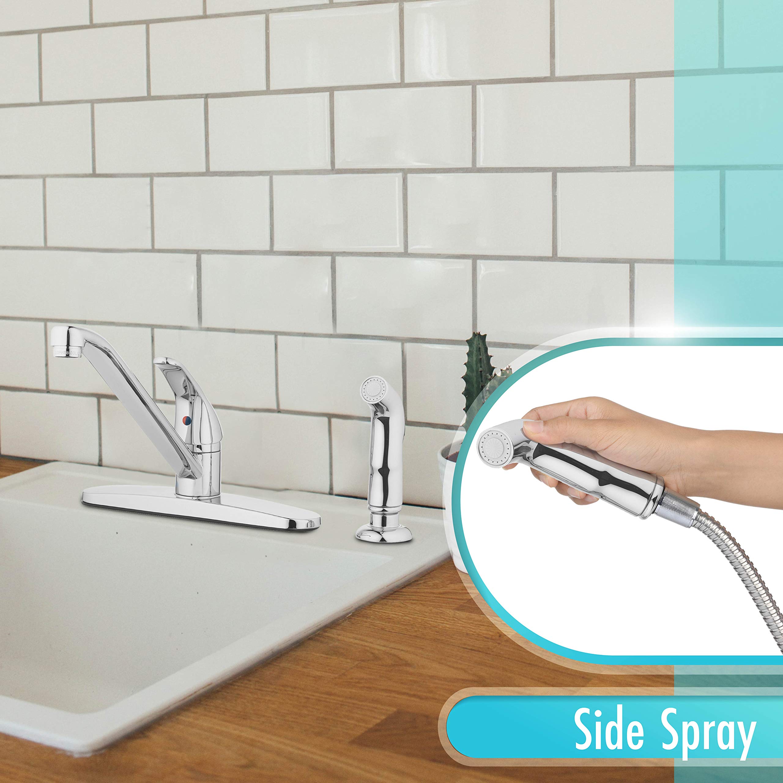 Aqua Vista 22-K81WS-CH-AV Polished Chrome Single Handle Kitchen Sink Faucet with Side Spray - Perfect for Modern Home Kitchen & Dishwashing