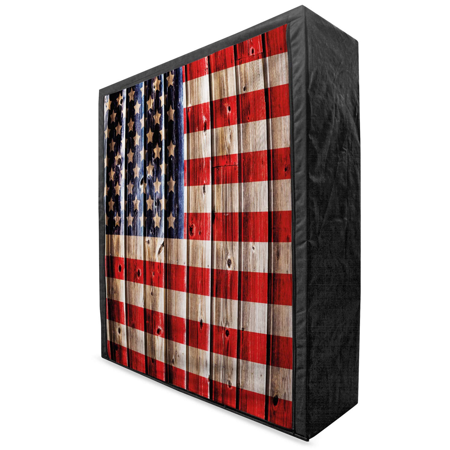 Ambesonne 4th of July Portable Fabric Wardrobe - American Flag Wooden Design Clothing Organizer with Shelves, 59