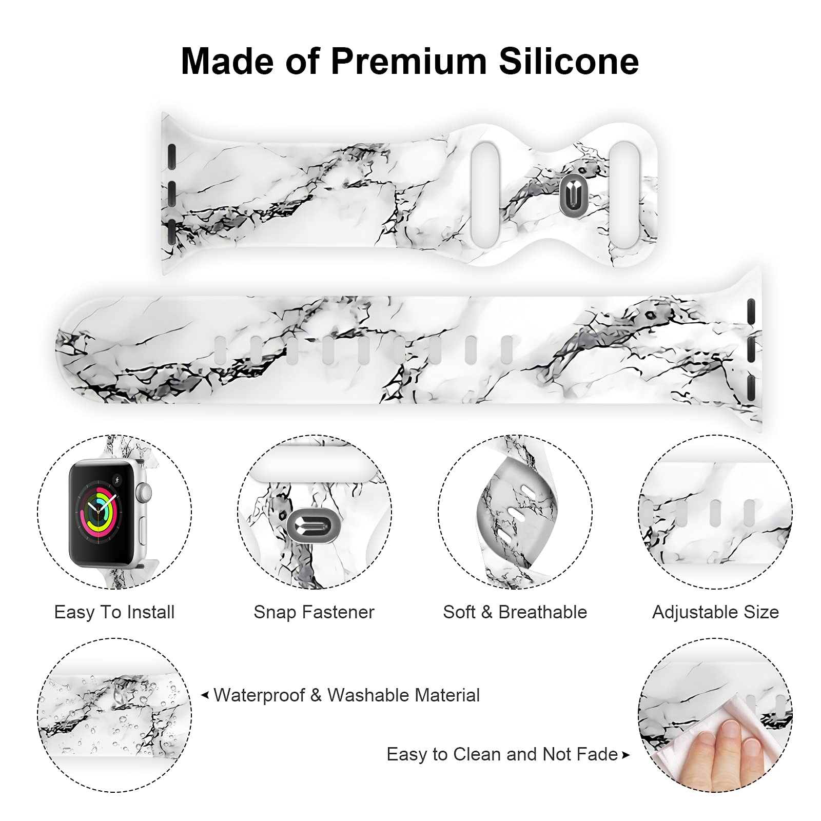 Soft Silicone Apple Watch Bands for 38mm/40mm/42mm/44mm - Sport Replacement Strap Compatible with iWatch Series 6/5/4/3/2/1/SE - Breathable & Comfortable for Men & Women - Perfect for Workouts, Running & Daily Wear
