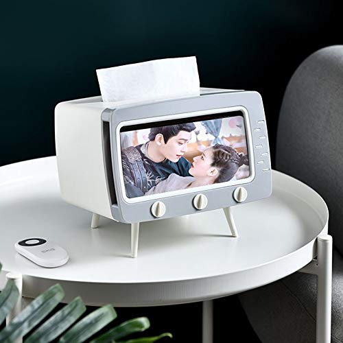 Creative TV-Shaped Tissue Box Cover - Multifunctional Napkin & Phone Holder, Facial Tissue Dispenser Organizer for Home & Office (White) - Perfect for Living Room, Bedroom, and Workspace Decor