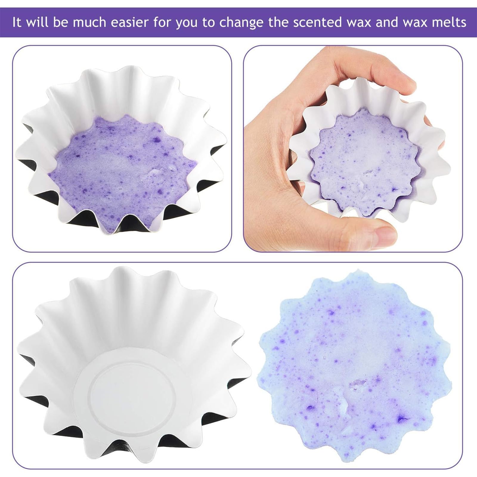 Boao Reusable Wax Warmer Containers - 50 Pack Leakproof Wax Melt Liners for Electric Scented Candle Warmers & Burners, White Paper Holders - Perfect for Aromatherapy, Home Fragrance, and Spa Relaxation