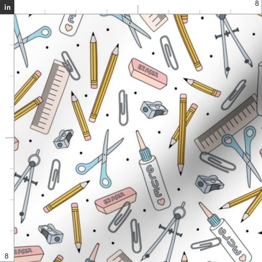 Premium Spoonflower Fabric - Back Art Math Classroom Scissors Yellow Blue Pencil Print on Soft Minky Fabric Fat Quarter - Perfect for Sewing Baby Blankets, Quilt Backing & Plush Projects | Ideal for Nursery Decor, DIY Crafts & Educational Classroom Materials