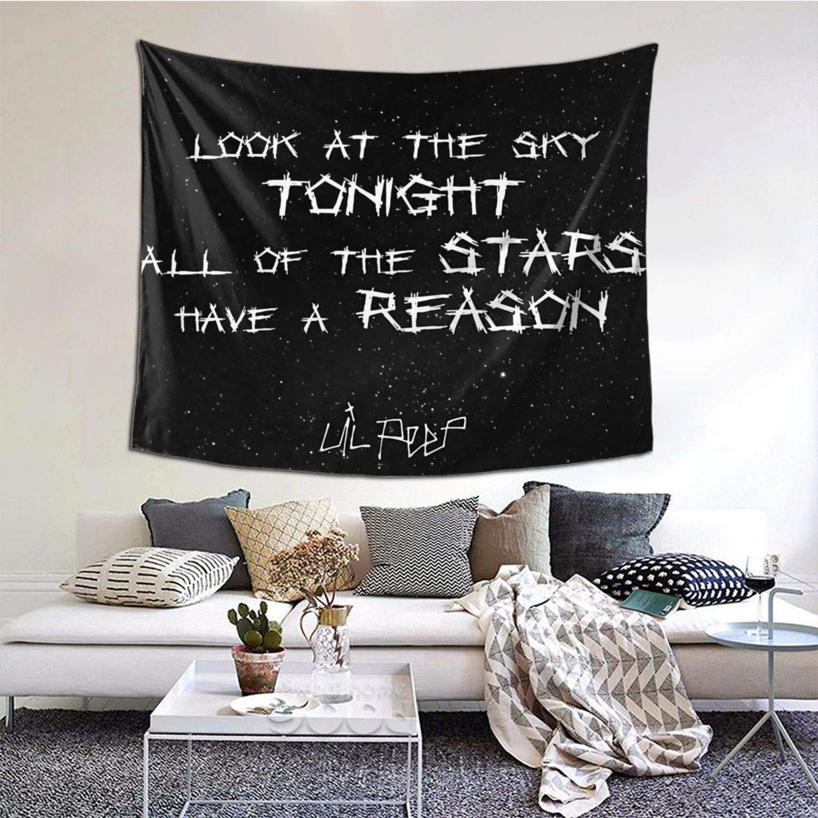 Kassmuly Lil Peep Star Shopping Lyrics Tapestry - 60x51 Inch Hippie Wall Hanging with Starry Night Design for Bedroom, Living Room, Dorm & Party Decor - Perfect for Music Fans, Boho Home Decor & Gift Giving
