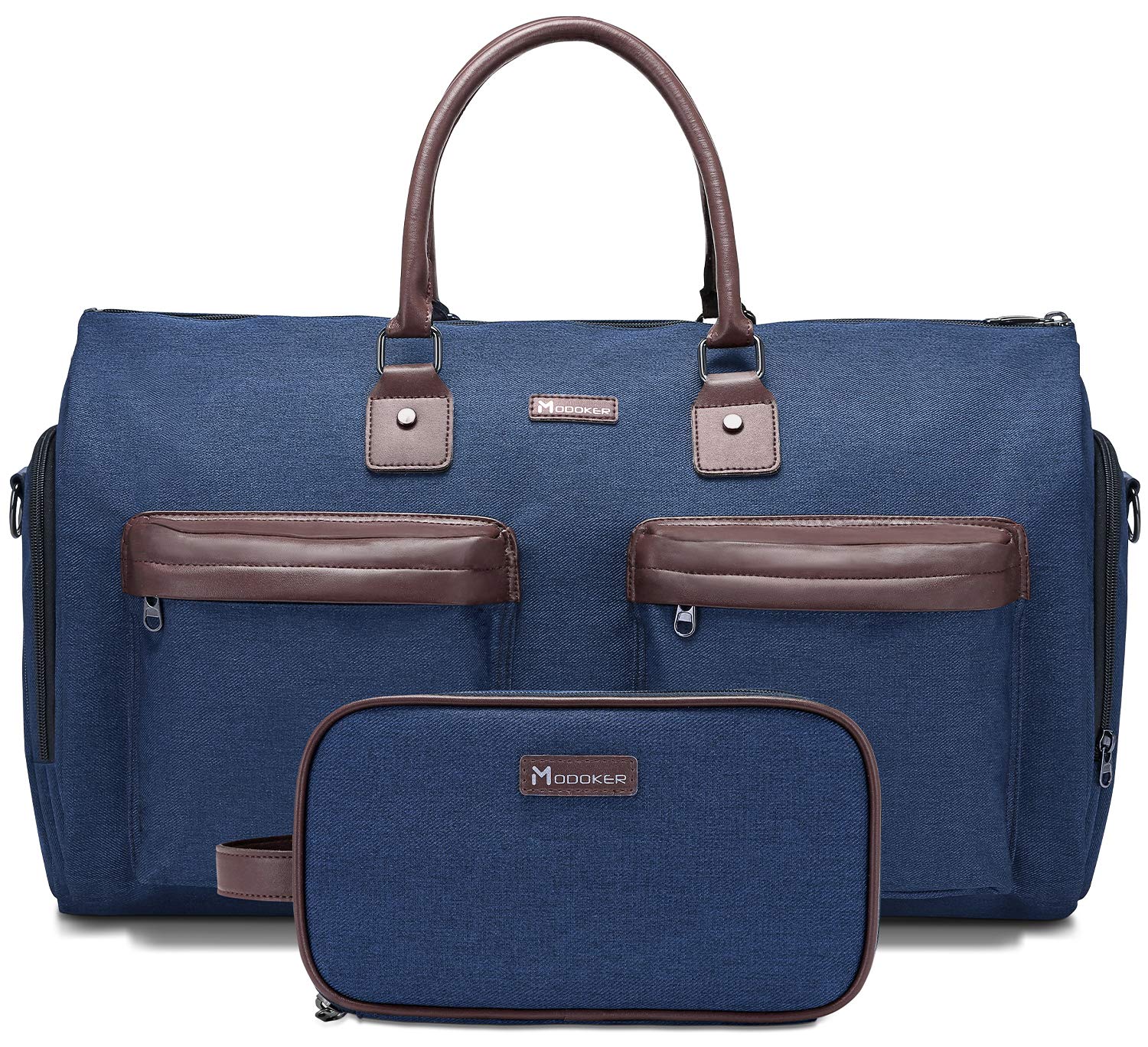 Modoker 2-in-1 Convertible Carry On Garment Duffel Bag with Detachable Toiletry Pouch - Hanging Suitcase for Business Travel, Wedding & Formal Events (Blue) - Perfect for Airplane, Train & Office Commute