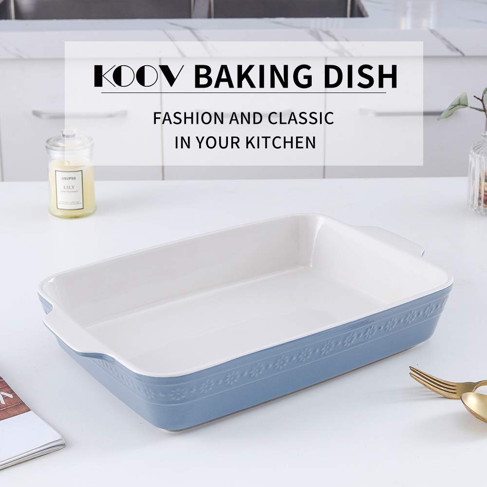 KOOV 9x13 Inch Deep Rectangular Ceramic Lasagna Pan - Oven Safe Baking Dish for Lasagna, Casseroles, Roasting & Tapas | Haze Blue | Perfect for Family Dinners & Holiday Cooking