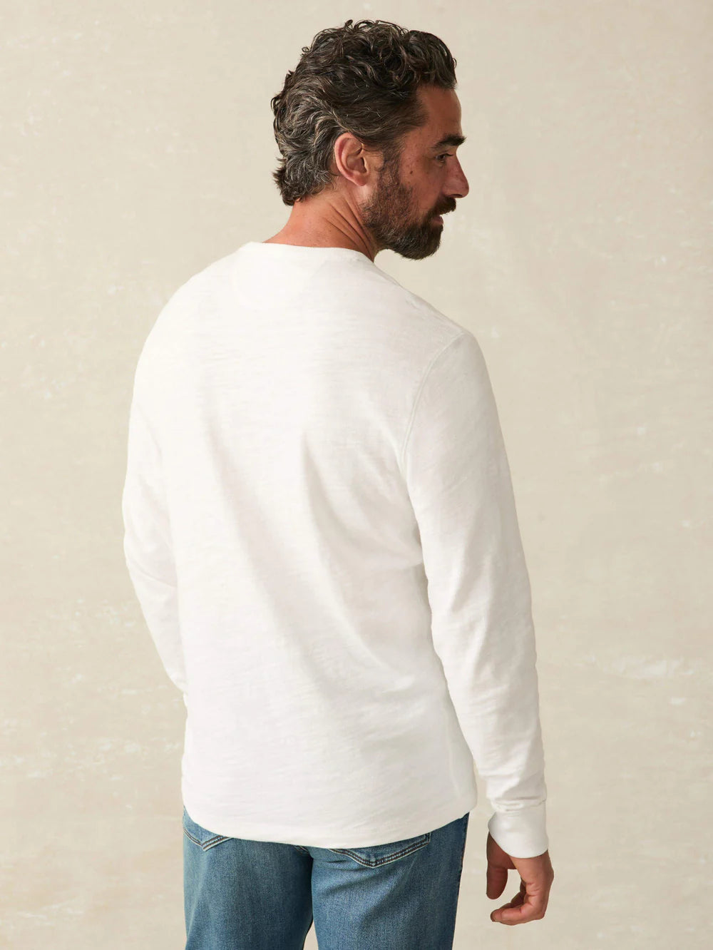 Faherty Sunwashed Long Sleeve T-Shirt for Men - Soft Cotton Crewneck Shirt in White | Casual Wear, Beach Outfits & Layering Essential