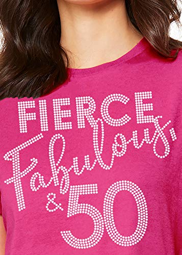 Rhinestone Fierce Fabulous & 50 Tee (Magenta Pink)