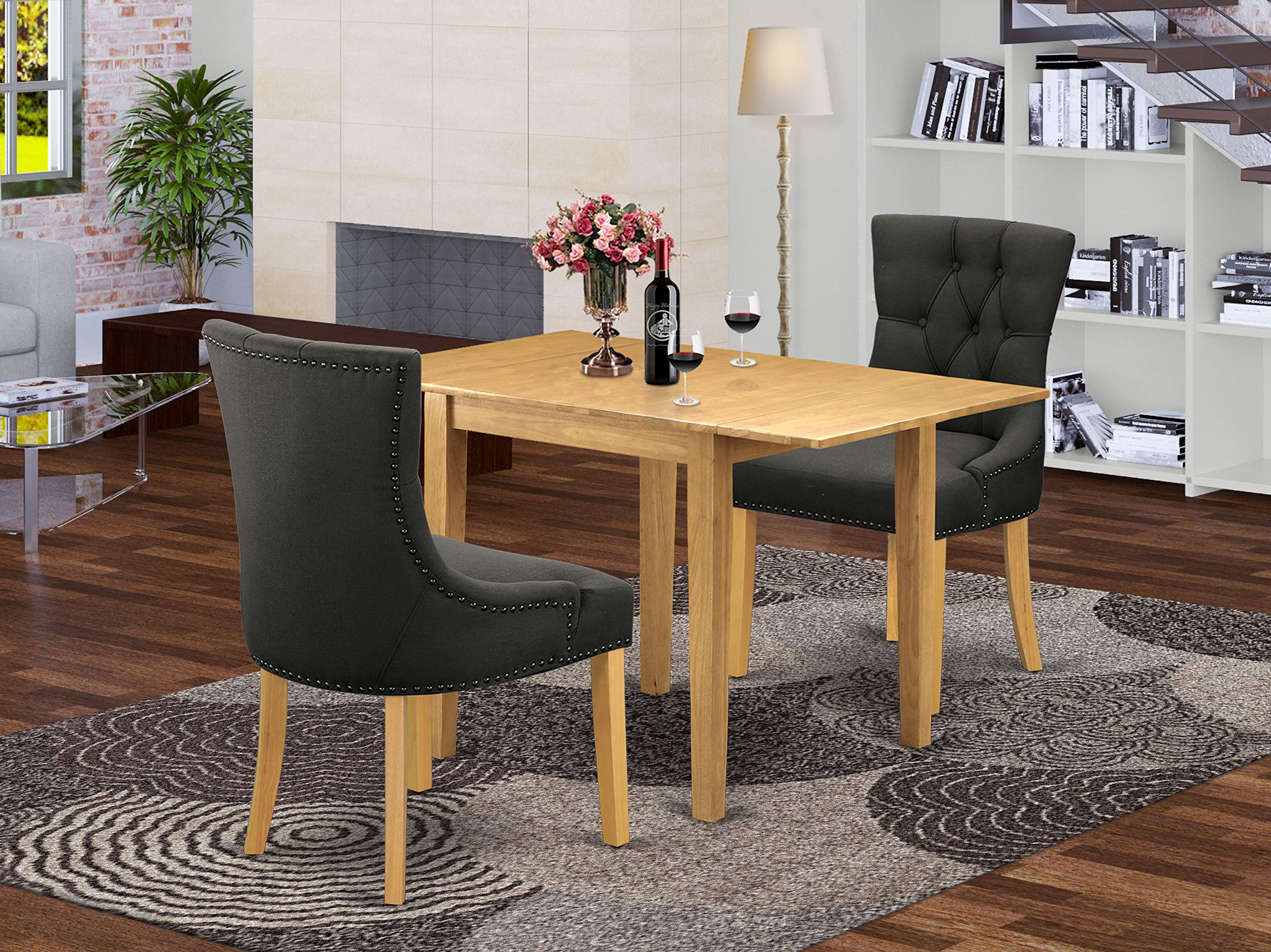 East West Furniture Solid Oak Dining Table Set - 5-Piece Modern Kitchen Dining Room Set with 4 Chairs - Perfect for Family Gatherings & Dinner Parties