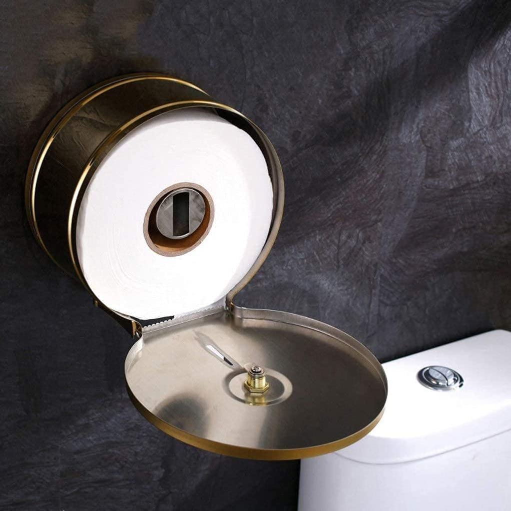 ABchat Commercial Toilet Paper Dispenser - Wall Mounted Gold Polished Bathroom Tissue Holder with Toilet Roll Box - Durable Stainless Steel Paper Towel Dispenser for Restrooms, Hotels & Public Washrooms