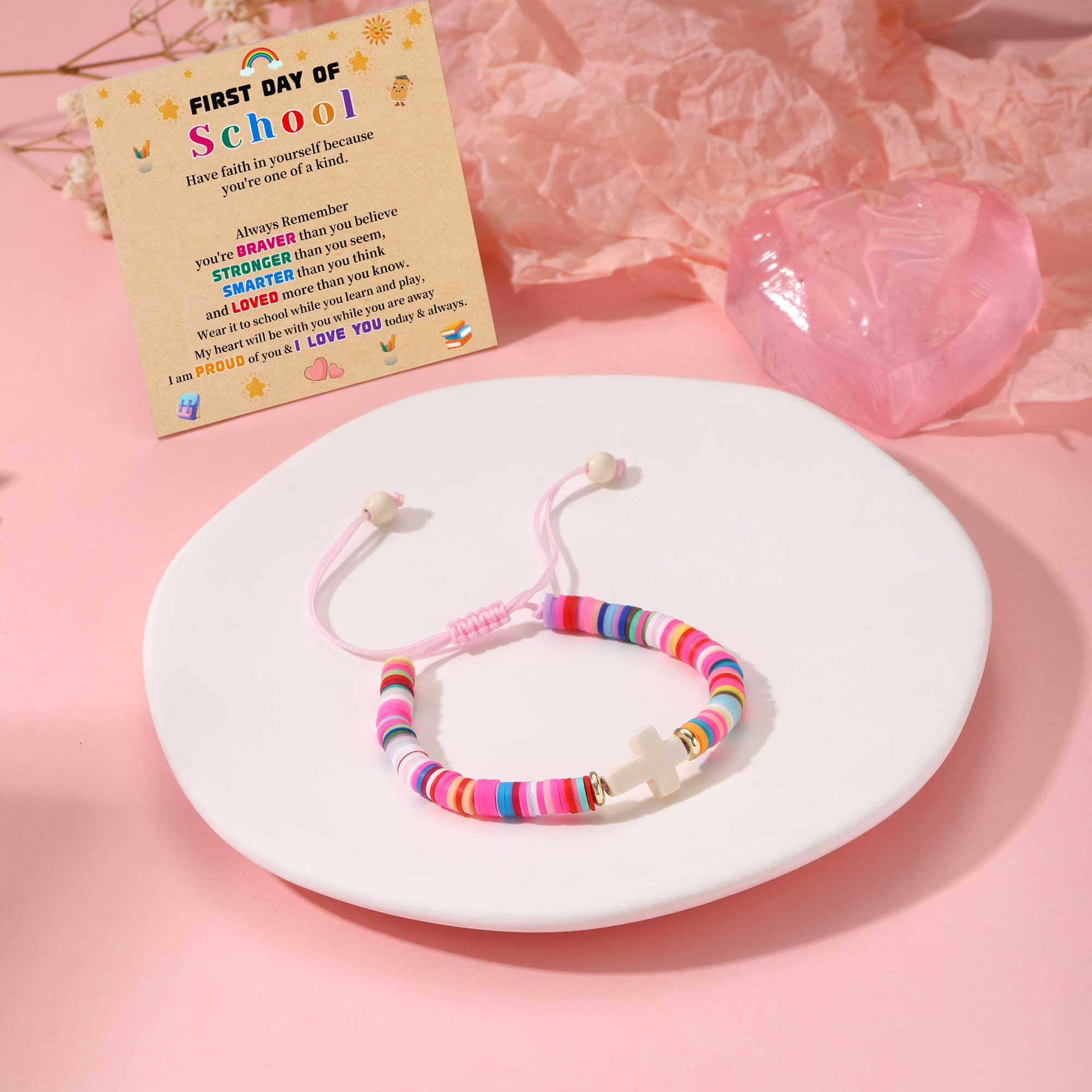 JSJOY Natural Stone Beaded Bracelet - Christian Cross Jewelry Gift for Women & Girls (Age 6-80) | Birthday, Easter, Mother's Day Present for Daughter, Granddaughter, Niece, Mom, Sister | Faith-Based Accessory for Daily Wear & Special Occasions