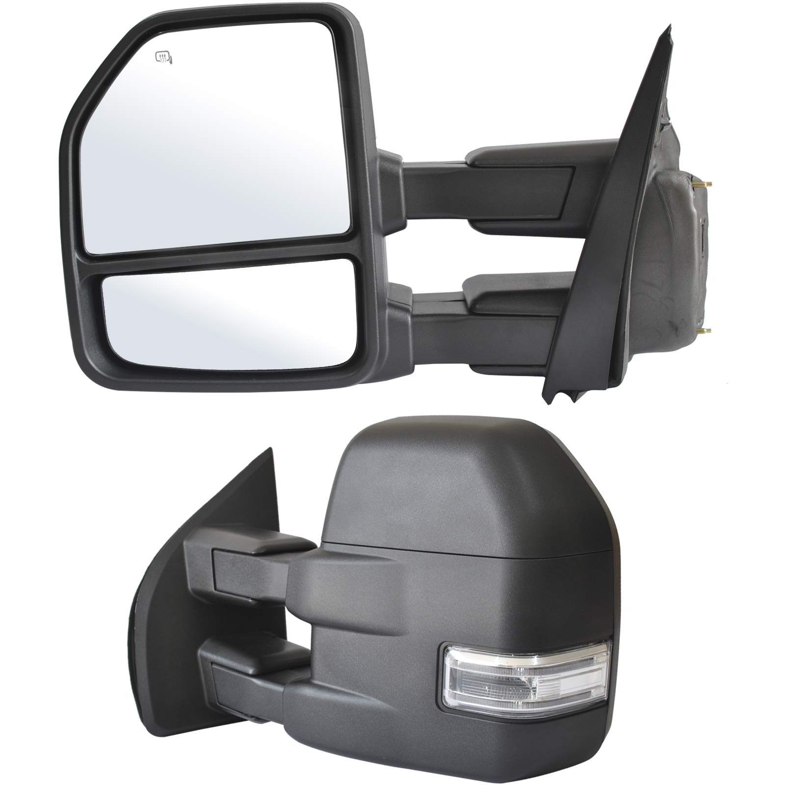 Heated Power Folding Towing Mirrors with LED Turn Signals & Defrost - Compatible with 2015-2020 Ford F150 Pickup Truck - 8-Pin Plug for Easy Installation - Perfect for Towing, Camping & Winter Driving